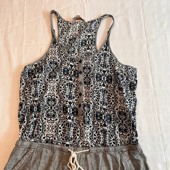 Ann Taylor LOFT Blue & Gray Floral Nautical 100% Cotton Romper Women’s L - Picture 9 of 11